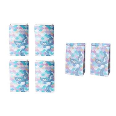 Imagem de Zanceamy 30 peças de sacos de papel de lembrancinha de festa de sereia, bolsa de doces de cauda de sereia, bolsa de presente pequena, sacolas de presente de papel para festa de aniversário de