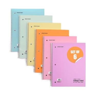 Imagem de Mintra Office Cadernos espirais - 1 matéria, 70 folhas, pautado para faculdade, 20 x 25 cm, pacote a granel, capas pastel, conjunto de 6 - para escola, escritório, negócios, profissional (04693)