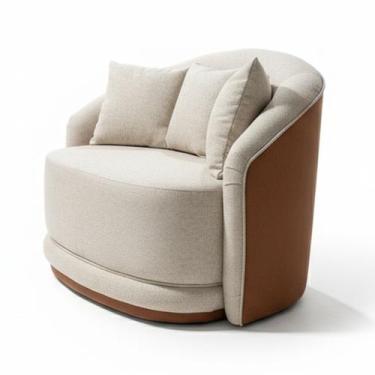 Imagem de Poltrona Ametista Fixa Tecido Linho Cru e Marrom Terracota - MÓVEIS HÓ