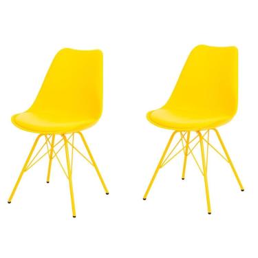 Imagem de Kit 2 Cadeiras ANM6065F Eames Saarinen Joly Anima Office Polipropileno Amarelo Base Ferro Amarelo
