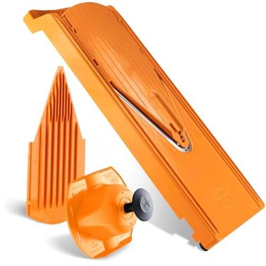 Imagem de Börner Reston Lloyd Mandoline Slicer V3 (conjunto básico) • Cortador em V com 3 opções de corte e suporte seguro para alimentos • Fatiador de cozinha ajustável para legumes e frutas • Cor: laranja
