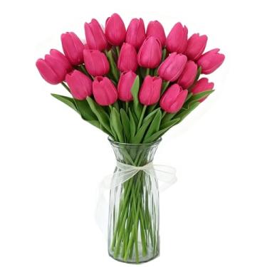 Imagem de SHUERIET 20 peças de tulipas artificiais fúcsia, flores falsas, presentes para o Dia das Mães, Páscoa, Dia dos Namorados, adequado para casa, cozinha, casamento, mesa de jantar, jardim e decorações de
