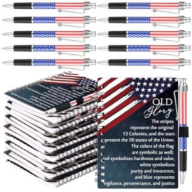 Imagem de Resurhang 40 peças, 20 conjuntos de presentes para veteranos, cadernos patrióticos com bandeira americana, vermelho, branco, azul, espiral, com bandas, canetas esferográficas militares, canetas