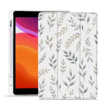 Imagem de MAYCARI Capa cinza Leaves Branches para iPad de 10,2 polegadas 2021/2020/2019 com suporte para lápis, padrão original para iPad 9ª/8ª/7ª geração, capa protetora traseira de TPU macio, capa fina
