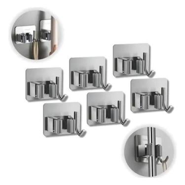 Imagem de Kit 6 Suporte Gancho Inox Adesivo Forte Rodo Vassoura Prateado - Minym