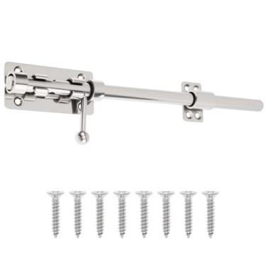 Imagem de HOJLKLD Trava de porta de barril, trava de celeiro de aço inoxidável 304 de 30 cm com orifício de cadeado de 8,5 mm, trava de porta deslizante prata resistente de parafuso de 14 mm (prata, 30 cm)