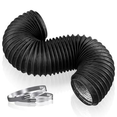 Imagem de Hon&Guan Mangueira de ventilação para secadora de 10 cm, duto flexível de folha de alumínio PVC resistente com 2 braçadeiras de mangueira inoxidável para secadora de roupas e exaustão HVAC, preta