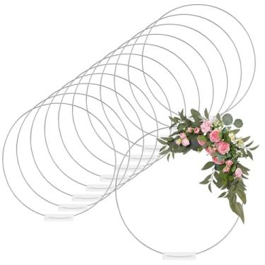 Imagem de MOUYAT Pacote com 24, suporte de argola floral de metal prateado de 30,5 cm com base de acrílico transparente para mesa de balão, centro de mesa, decoração de casamento