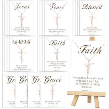Imagem de yesaior 24 conjuntos de colares de cruz de fé, presentes para mulheres, presente religioso, colar com versos, cartões, presentes cristãos para mulheres, colegas de trabalho da igreja, Medium, Liga de