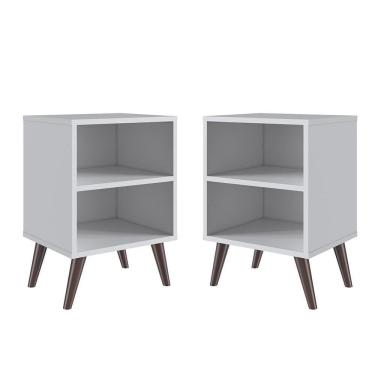 Imagem de Kit 02 Mesa De Cabeceira Nicho 39cm Com Prateleira E Pés Palito Retrô Branca