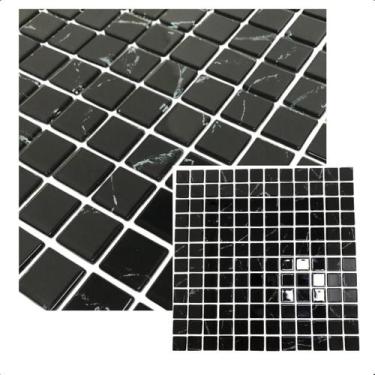 Imagem de Pastilha De Vidro Para Banheiro Cozinha Preta Marmore 30x30cm La Bella