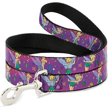 Imagem de Buckle-Down Coleira para animais de estimação - Poses Sininho Sino/Flores/Estrelas/Caveira Roxo - 1,8 m de comprimento - 1,27 cm (1/2") de largura