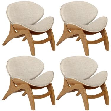 Imagem de Kit 4 Poltronas Decorativa Orgânica Sala Living Kadosh L02 Linho Palha - Lyam Decor