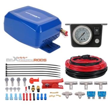 Imagem de maXpeedingrods On Board Air Compressor System Universal Air Bag Compressor Kit with Gauge Air Line Fittings for Trucks Vans Blue