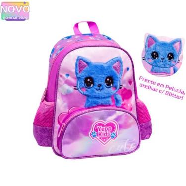Imagem de Mochila De Costas Gato Pelúcia Orelhas Glitter Infantil Escolar 2026 -