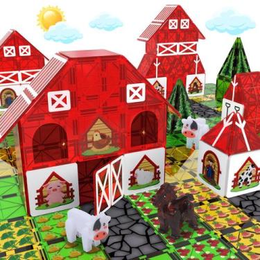 Imagem de Conjunto de brinquedos para animais de fazenda com azulejos magnéticos