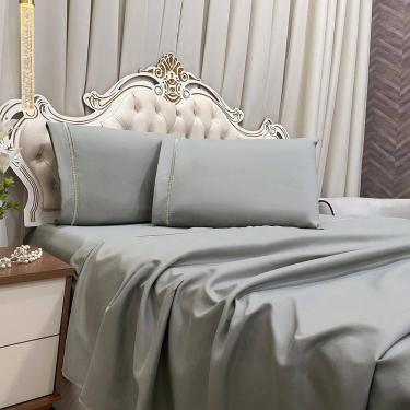 Imagem de Jogo Cama Lençol Queen Realce Percal 400 Fios 3 Peças Cinza