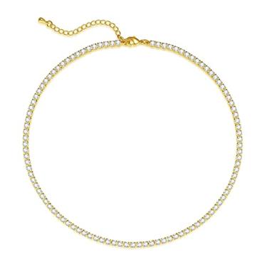 Imagem de LULII Colar de tênis, pulseira feminina, delicada, prata esterlina, gargantilha com elos de cristal, brincos para mulheres, joias de casamento para noivas, conjunto de acessórios, Small, Latão