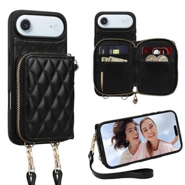 Imagem de Keallce Capa carteira para iPhone Air de 6,5 polegadas, bolsa transversal com zíper com alça de pulso, porta-cartões com bloqueio de RFID, capa de couro flip com suporte para iPhone 17 Air, preta