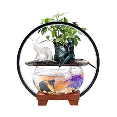 Imagem de XFNVXC Fonte decorativa para uso interno, fonte de água, enfeite de fonte de água com tanque de peixes de vidro, decoração de mesa, decoração para casa, enfeite da sorte, fonte de jardim ornamental