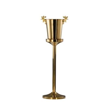 Imagem de Balde de gelo de aço inoxidável, cubo de gelo para champanhe com suporte, cubo de gelo grande para champanhe, cubo de gelo com alças, garrafas de vinho, champanhe ou cerveja (cinzento: Dourado)
