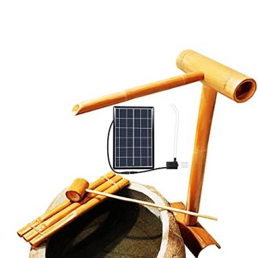 Imagem de Fonte de água externa alimentada por energia solar, fonte de bambu zen interna ou externa com bomba, jangadas de bambu e conchas de bambu, painel solar de 6 W, filtro de água, tubo de água de 2 m