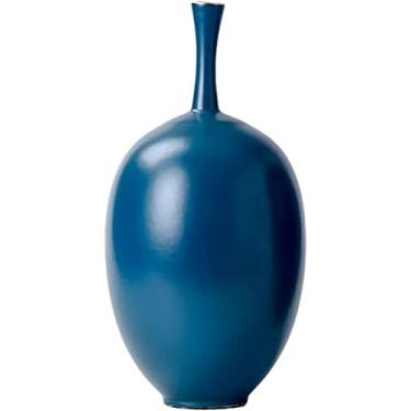 Imagem de LIFOND Vaso azul chinês vaso estreito oval vaso de cerâmica decoração clássica casa secretária vaso decoração vaso decoração de secretária (A)