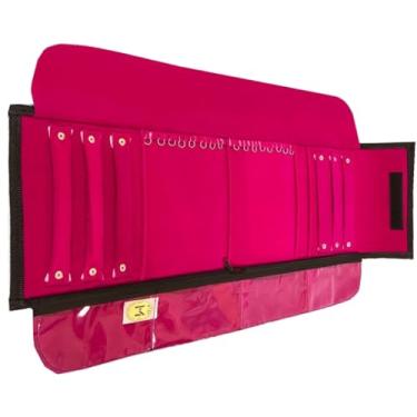 Imagem de MostruáRio De Pano Para Joias, Estojo Grande Porta Joias Organizadora Com DivisóRias, Para Guardar Semijoias, Bijuterias, Brincos, AnéIs, Colares E Pulseiras(Rosa)