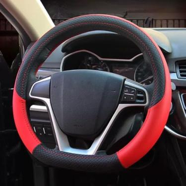 Imagem de Gmngis Capa de volante de carro em forma de D, protetor de volante antiderrapante com costura universal de 38 cm, preto e vermelho (formato D esportivo vermelho)