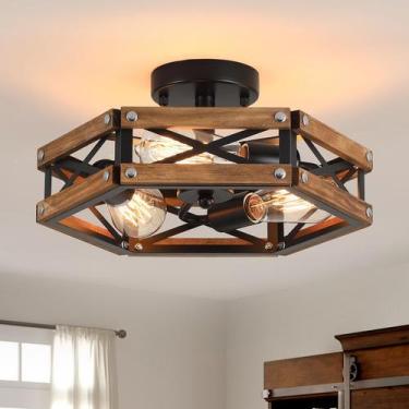 Imagem de Luz de teto RKUCSR Madeira de carvalho Metal 37x17 cm 110V
