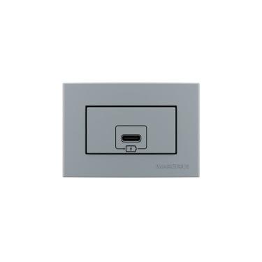 Imagem de Placa para Móveis 65x45 e Tomada Carregador USB-C MarGirius Sleek Colors 2A 10W Cinza
