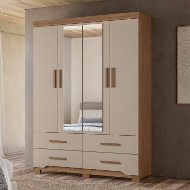 Imagem de Guarda Roupa Solteiro com Espelho 4 Portas 4 Gavetas e Pés Miami Moval