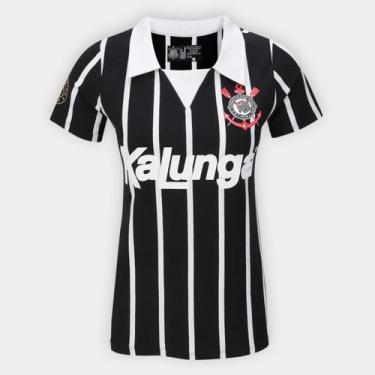 Imagem de Camisa Polo Corinthians Coimbra Retrô Kalunga Feminina, Preto, GG