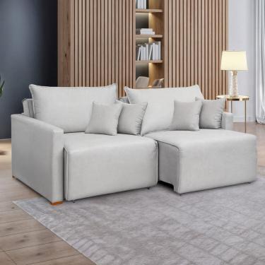 Imagem de Sofá Cama Retrátil e Reclinável 180cm Linho Júlia Gelo