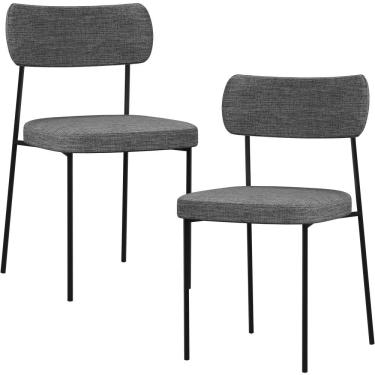 Imagem de Kit 02 Cadeiras Estofadas Para Sala De Jantar Melina L02 Linho Cinza Escuro - Lyam Decor