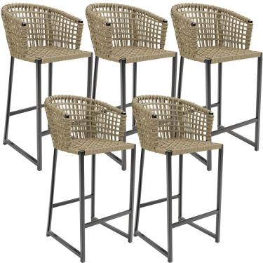 Imagem de Kit 05 Banqueta Para Área Gourmet Cozinha Varanda Corda Náutica Porto D04 Bege - Lyam Decor