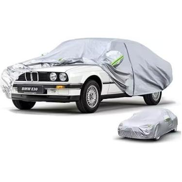 Imagem de Kaugung Capa para carro personalizada BMW Série 3 E30 (1982-1994), 6 camadas à prova de vento à prova de vento para todos os climas capa externa proteção solar chuva UV poeira neve prata