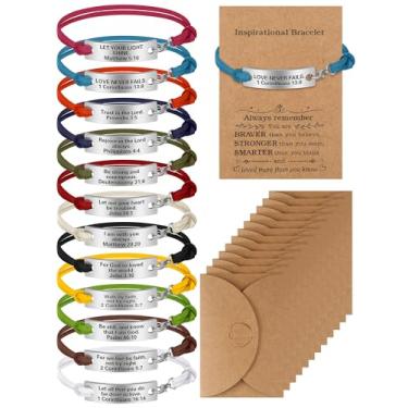 Imagem de Bucherry Pacote com 12 presentes cristãos da Bíblia para mulheres e homens, com envelopes e envelopes gravados com versículo da Bíblia inspiradora, One Size, corda de liga e cera