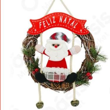 Imagem de Guirlanda para Porta de Natal 23x28cm com Toque de Madeira e Tecido Decoracao de Inverno Aconchegante e Charmosa(Papai Noel)