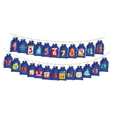 Imagem de oshhni 24x Sacos de calendário de advento de Natal, bolsa de doces, decorações de feriado, decoração de casa, bolsa de estopa, sacos de presente com cordão, Azul