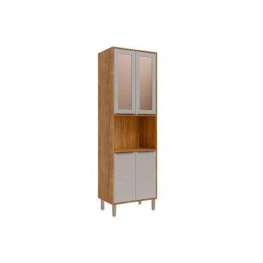 Imagem de Paneleiro De Cozinha Cristaleira Brilhante C- 4 Portas (2 C- Vidro Reflecta) E 1 Nicho 70cm Cinamomo-off White - Mgm