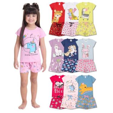 Imagem de Kit 4 Peças de Pijamas Curto Infantis para Meninas Confortáveis e Chei