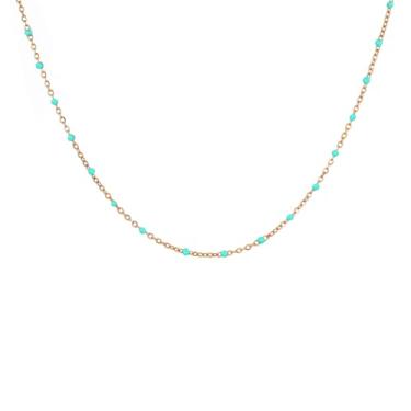 Imagem de Nawflue Corrente de ouro feminina banhada a ouro 18 K, colar delicado com contas de satélite, corrente de aço inoxidável, elos cubanos, corrente de ponto fino, joia de ouro simples, One size, Aço