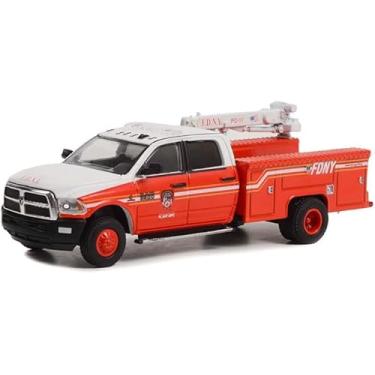 Imagem de 2018 3500 Dually Crane Truck Red and White with Stripes FDNY (Fire Department of The City of New York) Plant Ops Dually Drivers Series 10 1/64 Diecast Model Car by Greenlight 46100D