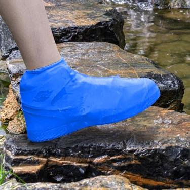 Imagem de Capas de sapato de silicone à prova d'água para mulheres e homens, reutilizáveis, antiderrapantes, galochas de chuva para caminhadas ao ar livre, viagens e ciclismo, Azul, Medium