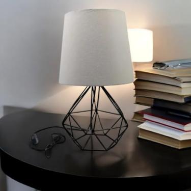 Imagem de Luminária de Mesa Moderna - Base Geométrica Rose Gold, Dourado e Preto - Iluminação para Quarto e Escritório(PRETO - BRANCO)
