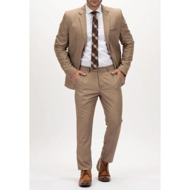 Imagem de Terno Slim Masculino Gabardine Marrom Jordhan, Marrom, 46