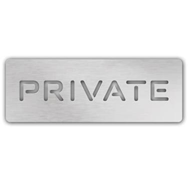 Imagem de The Hopper Shop Placa de porta privada recortada - Placa de corte gravada a laser para escritórios, empresas, banheiro, banheiro, uso interno e externo - 18 cm C x 6 cm L (alumínio escovado)