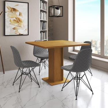 Imagem de Mesa Jantar Londres Quadrada Canela 90Cm 4 Cadeiras Eames Estofadas Grafite Ferro Preto