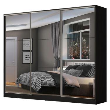 Imagem de Guarda Roupa Madesa Zurique 3 Portas de Correr Espelho Preto